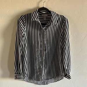 H&M navy/white stripe button up blouse